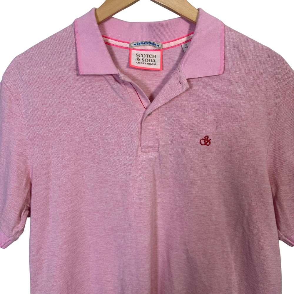 Scotch‎ & Soda Mens Medium Polo Pink Heathered Shirt Short Sleeve Organic Cotton